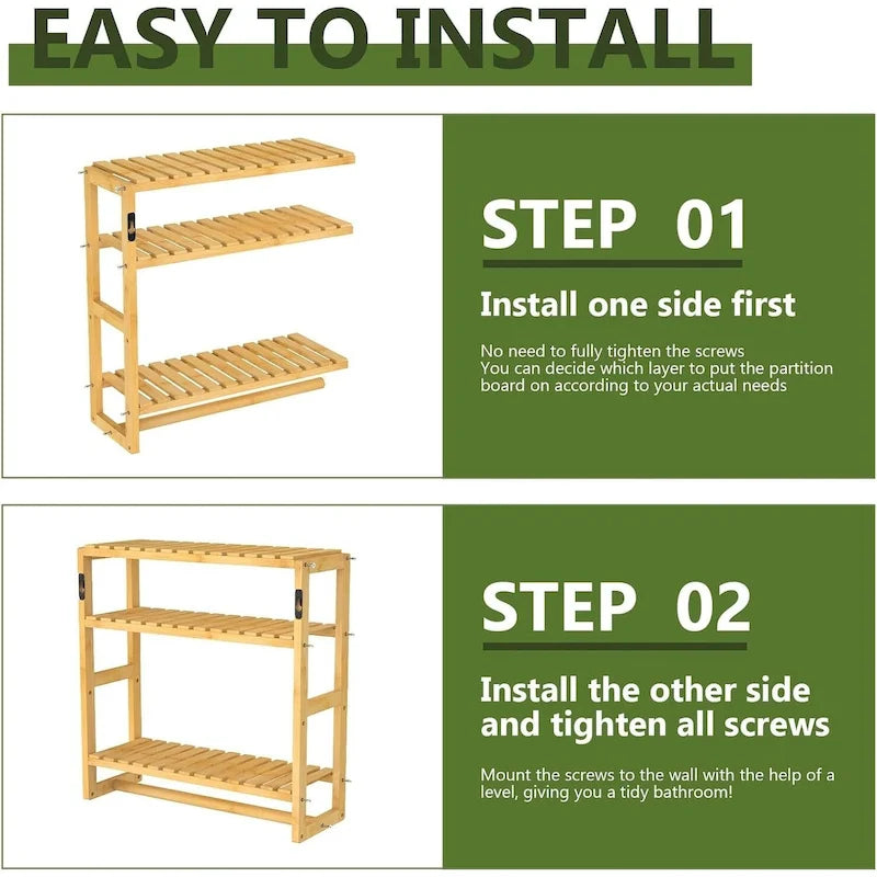 Bamboo Floating Shelves Bathroom Storage 3-Tier