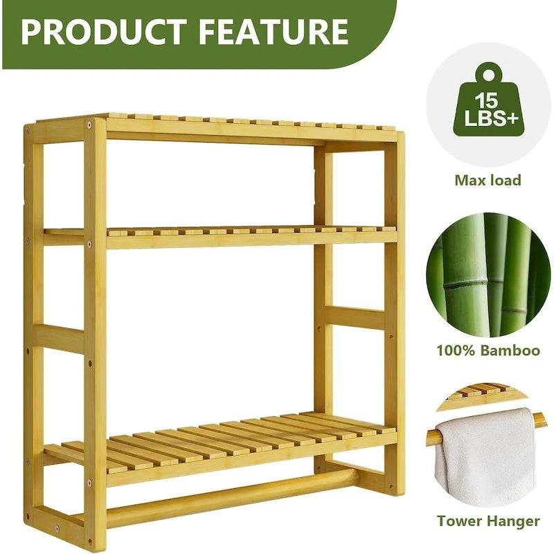 Bamboo Floating Shelves Bathroom Storage 3-Tier