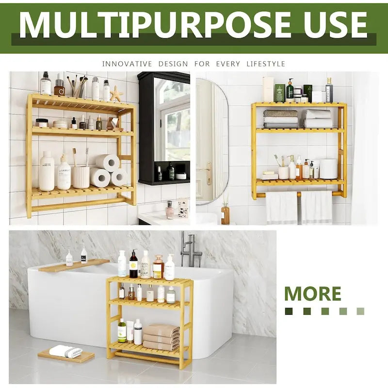 Bamboo Floating Shelves Bathroom Storage 3-Tier