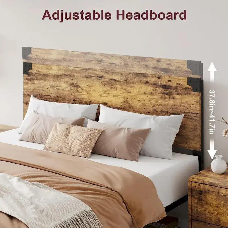 Bed Frame with Wood Headboard, Platform Bed Frame with Under Bed Storage