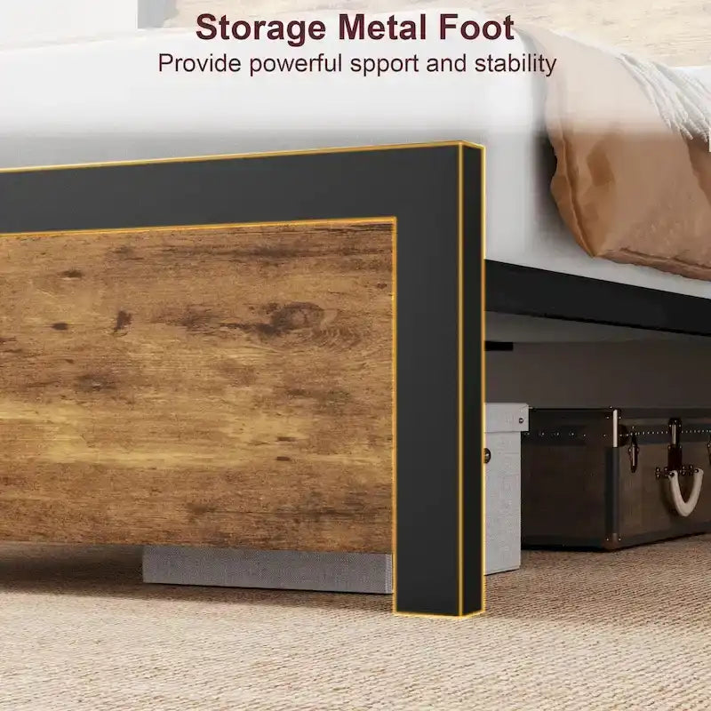 Bed Frame with Wood Headboard, Platform Bed Frame with Under Bed Storage