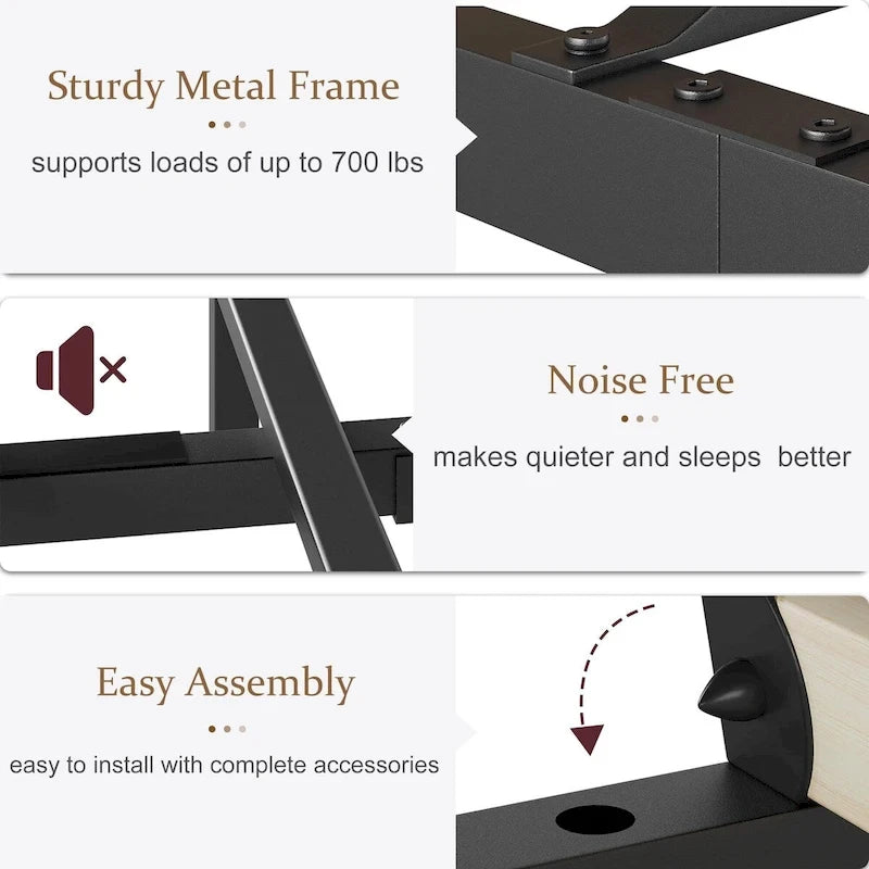Bed Frame with Wood Headboard, Platform Bed Frame with Under Bed Storage